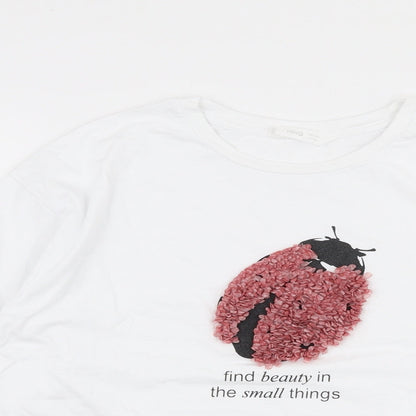 MNG Girls White  Polyester Jersey T-Shirt Size 10 Years Round Neck Pullover - Lady bird