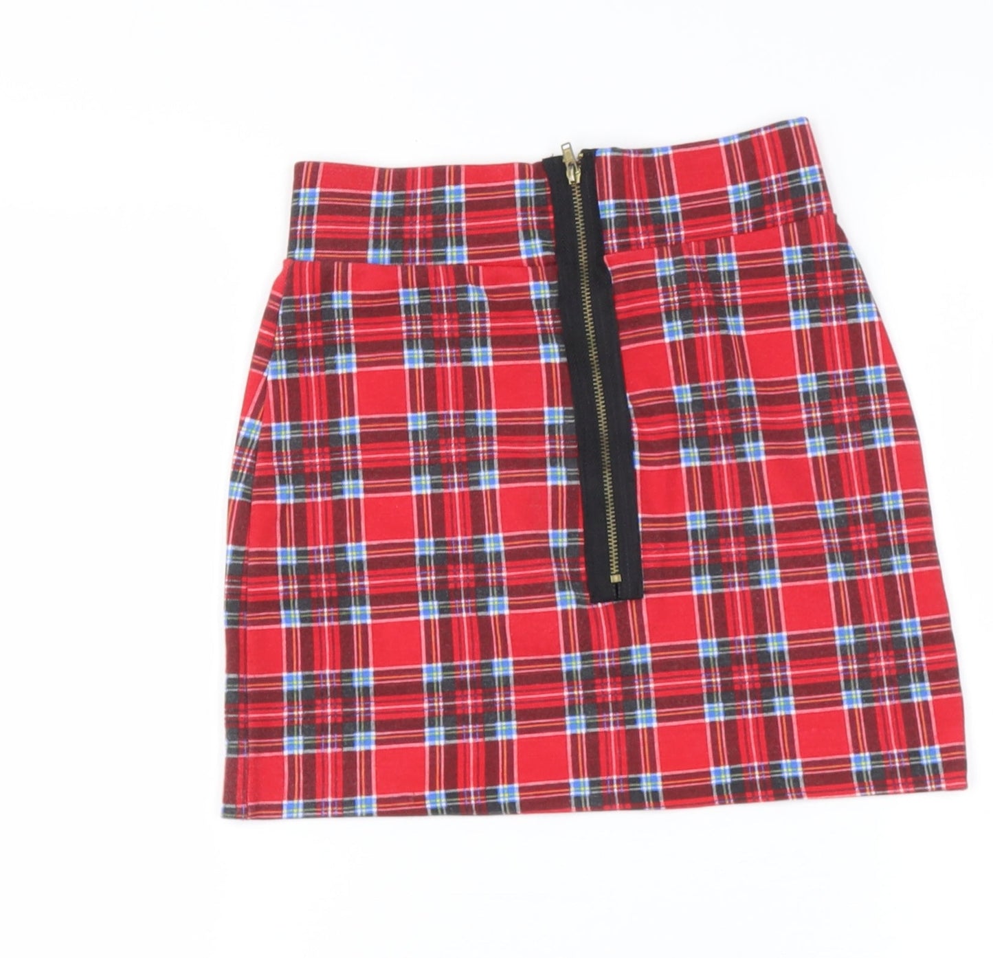 International Womens Red Check Polyester A-Line Skirt Size 6
