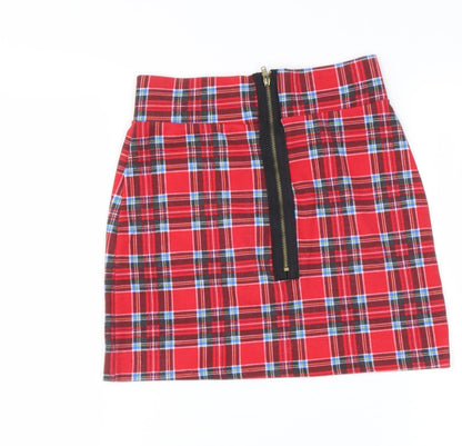 International Womens Red Check Polyester A-Line Skirt Size 6