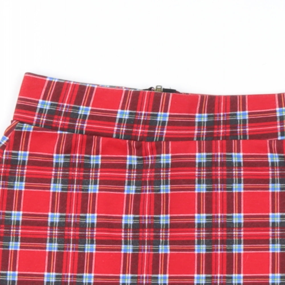 International Womens Red Check Polyester A-Line Skirt Size 6