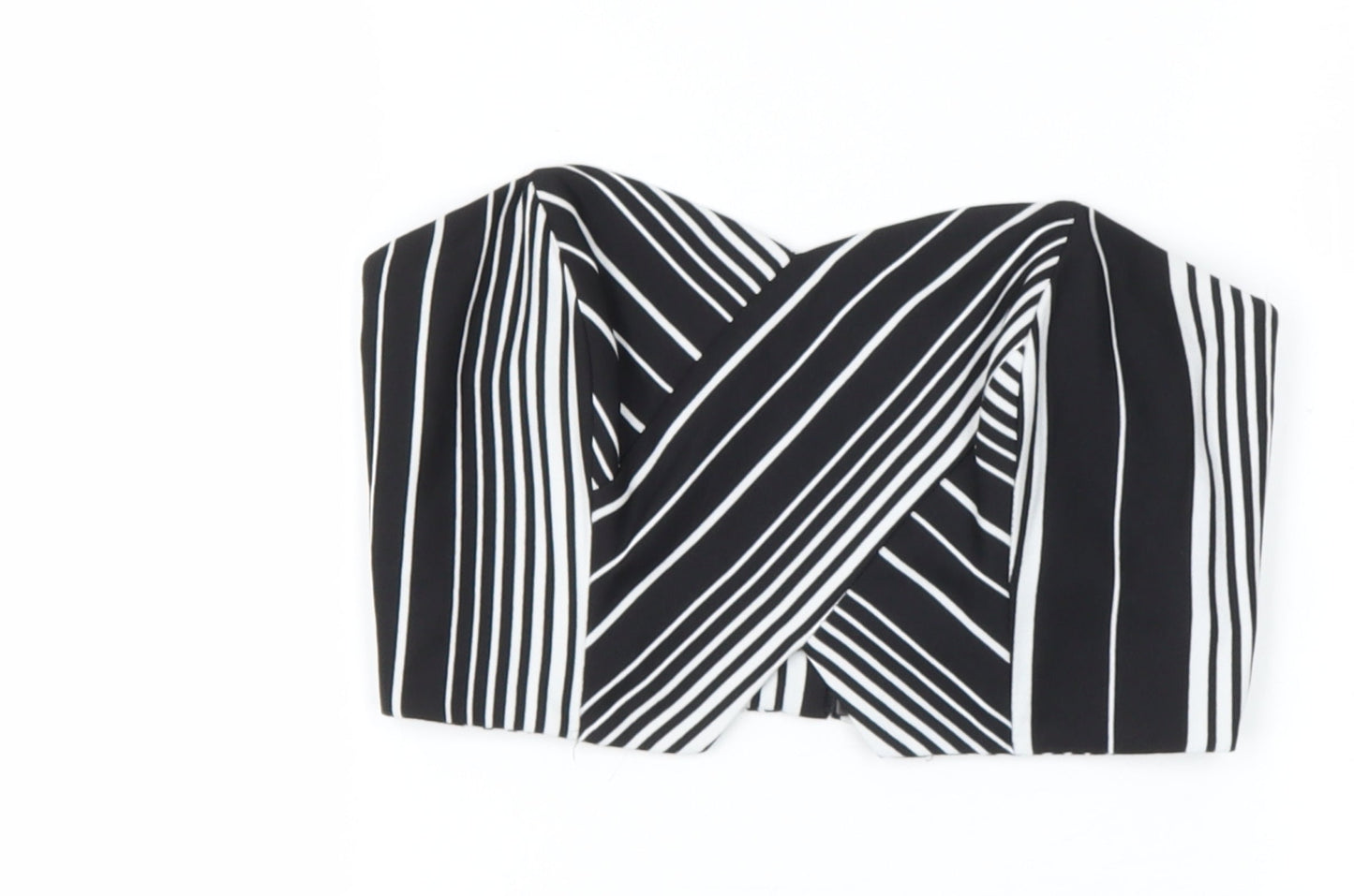 Miss Selfridge Womens Black Striped Polyester  Polo Size 4 Off the Shoulder