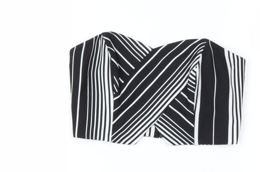 Miss Selfridge Womens Black Striped Polyester  Polo Size 4 Off the Shoulder