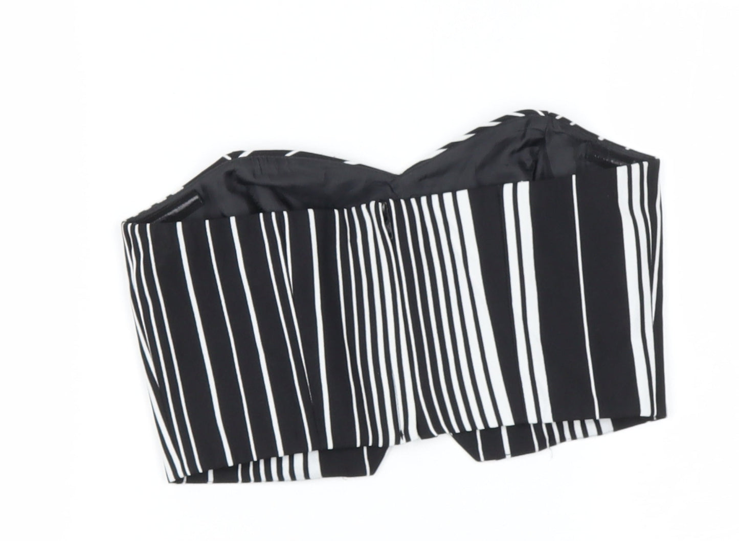 Miss Selfridge Womens Black Striped Polyester  Polo Size 4 Off the Shoulder