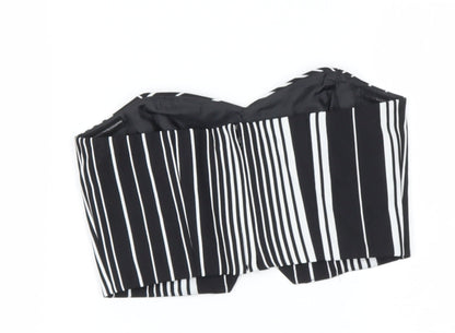 Miss Selfridge Womens Black Striped Polyester  Polo Size 4 Off the Shoulder