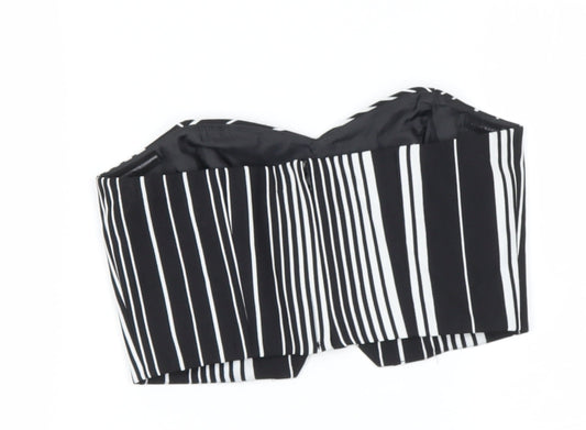 Miss Selfridge Womens Black Striped Polyester  Polo Size 4 Off the Shoulder