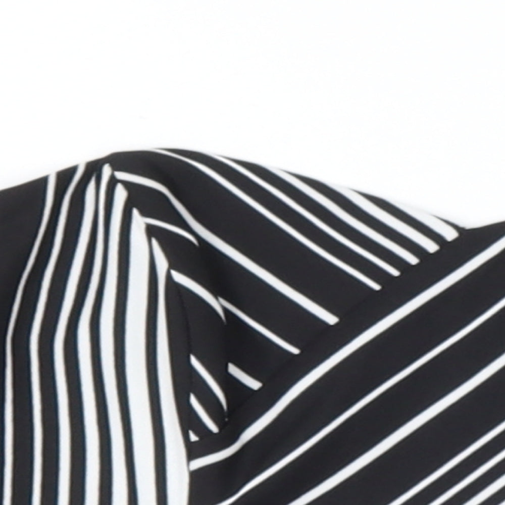 Miss Selfridge Womens Black Striped Polyester  Polo Size 4 Off the Shoulder