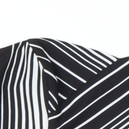 Miss Selfridge Womens Black Striped Polyester  Polo Size 4 Off the Shoulder