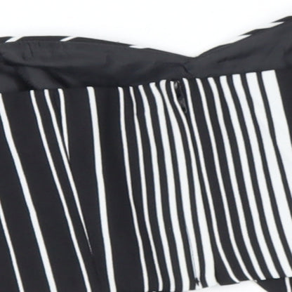 Miss Selfridge Womens Black Striped Polyester  Polo Size 4 Off the Shoulder