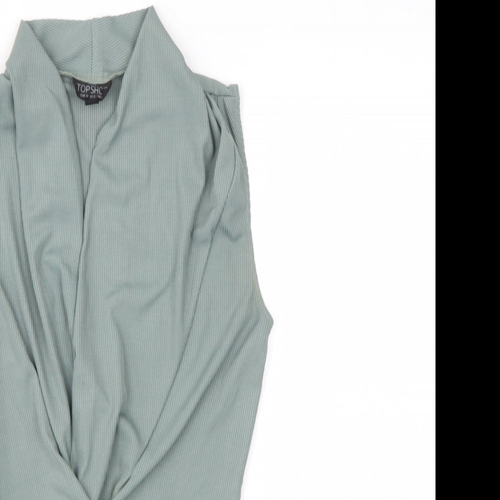 Womens UK Size 4 Topshop Green Basic T-Shirt