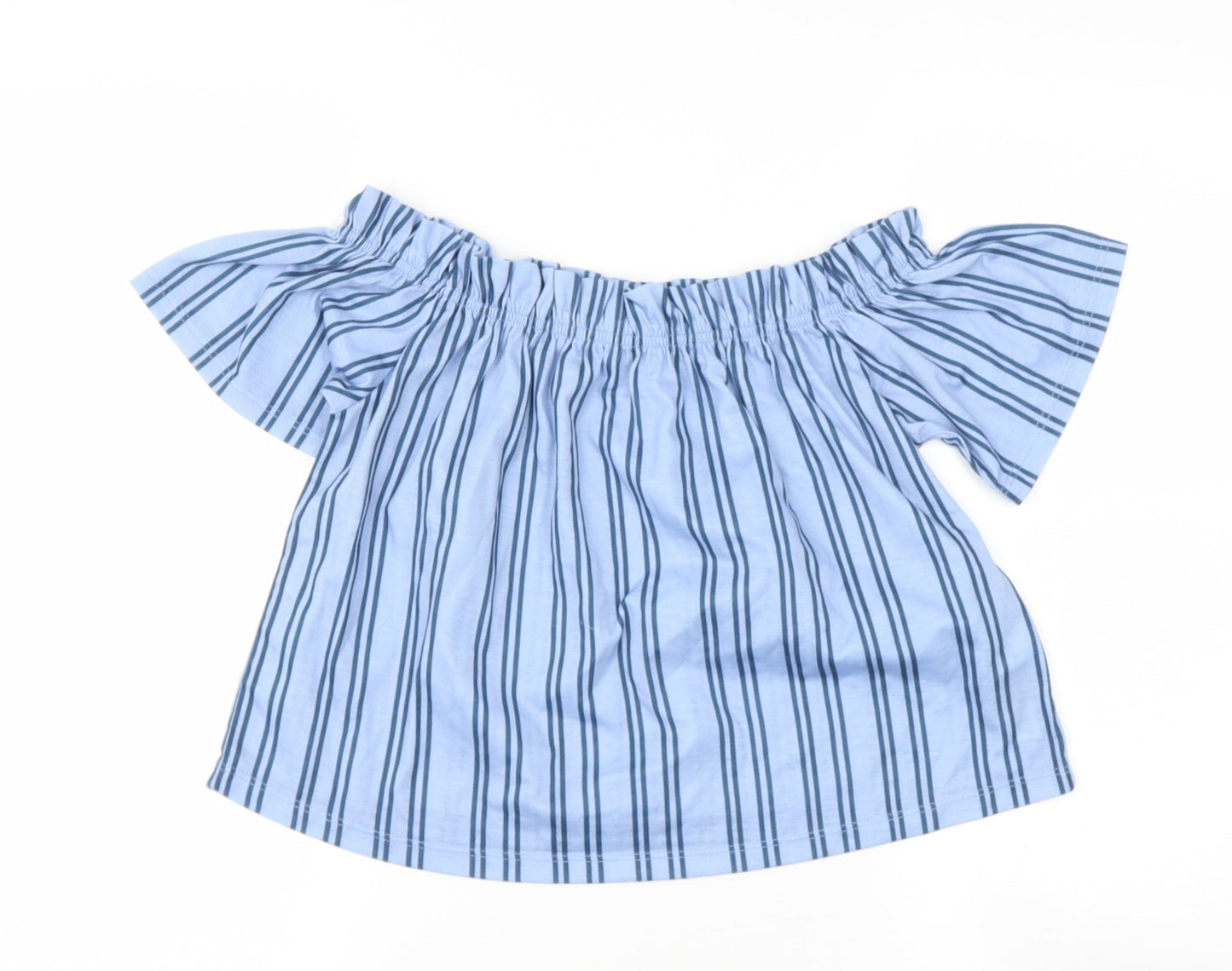 Miss Selfridge Womens Blue Striped Polyester Basic Blouse Size 6 Off the Shoulder