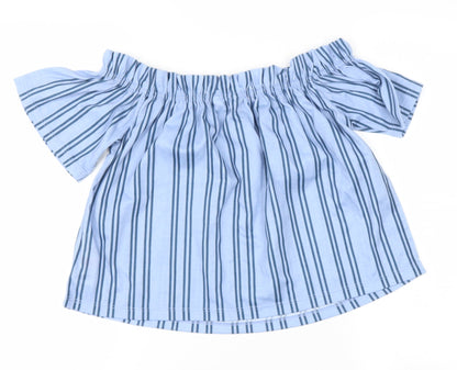Miss Selfridge Womens Blue Striped Polyester Basic Blouse Size 6 Off the Shoulder