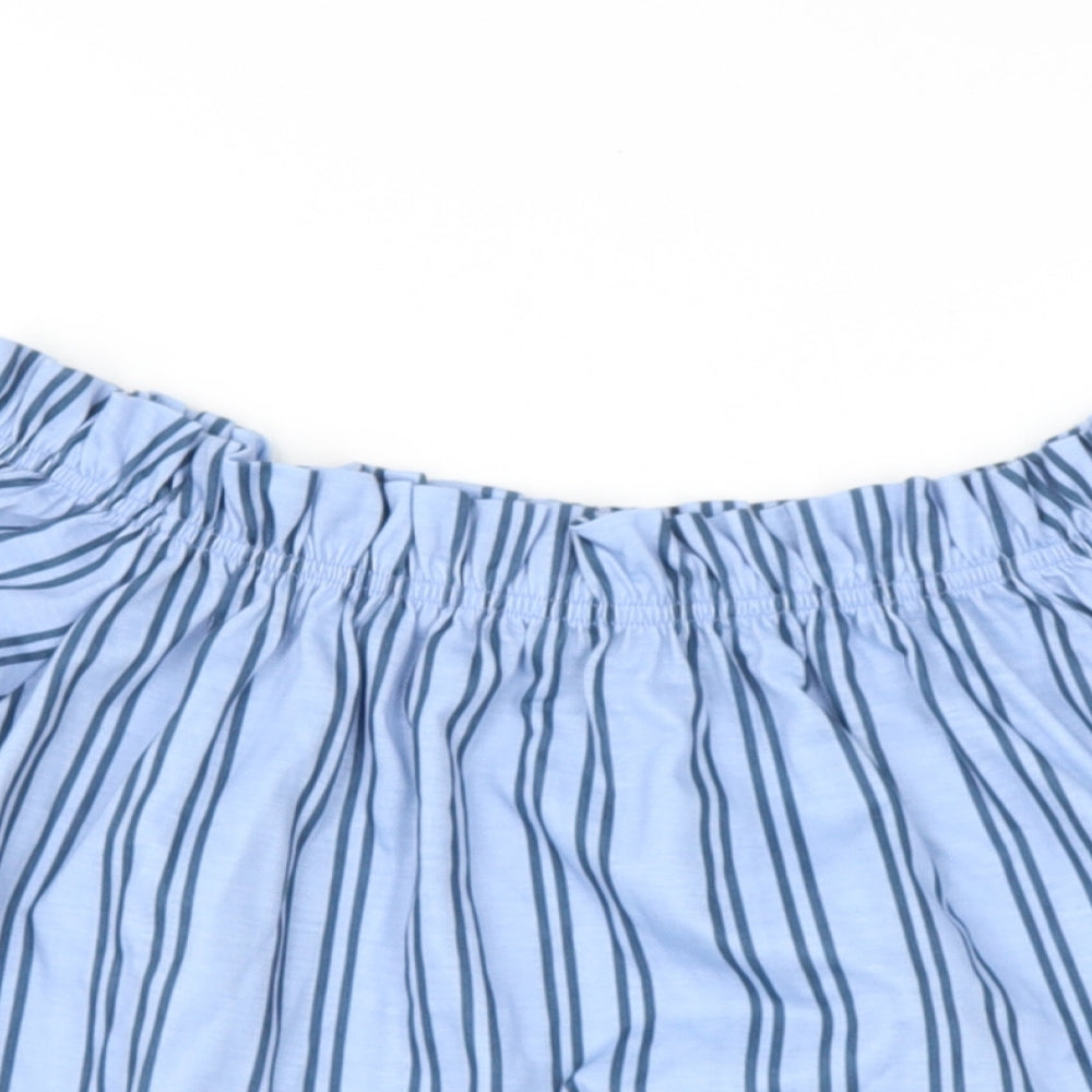Miss Selfridge Womens Blue Striped Polyester Basic Blouse Size 6 Off the Shoulder
