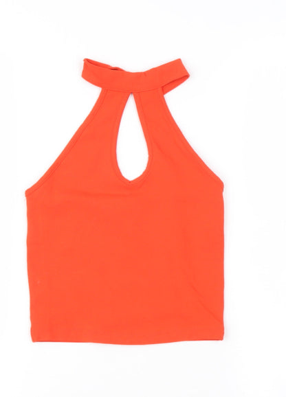 Miss Selfridge Womens Orange  Polyester Basic T-Shirt Size 6 Halter
