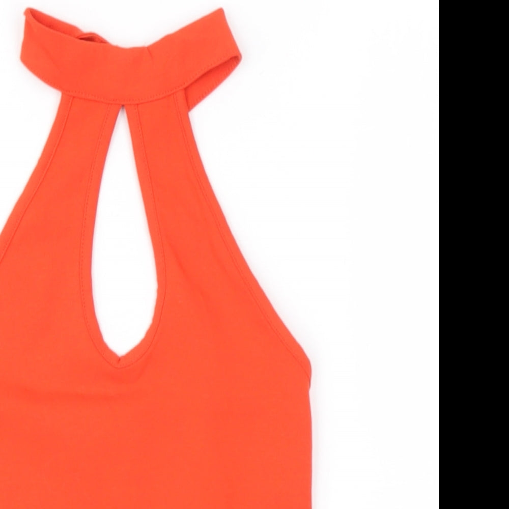 Miss Selfridge Womens Orange  Polyester Basic T-Shirt Size 6 Halter