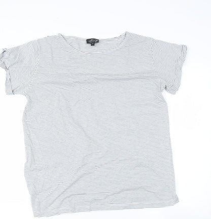 Topshop Womens Blue Striped Polyester Basic T-Shirt Size 8 Roll Neck