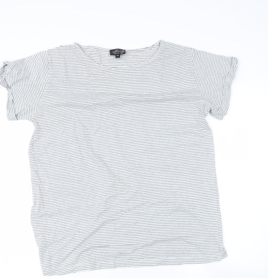 Topshop Womens Blue Striped Polyester Basic T-Shirt Size 8 Roll Neck