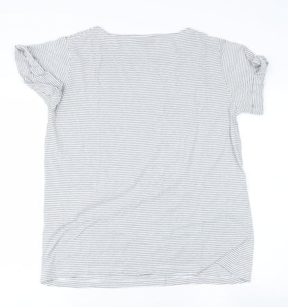 Topshop Womens Blue Striped Polyester Basic T-Shirt Size 8 Roll Neck