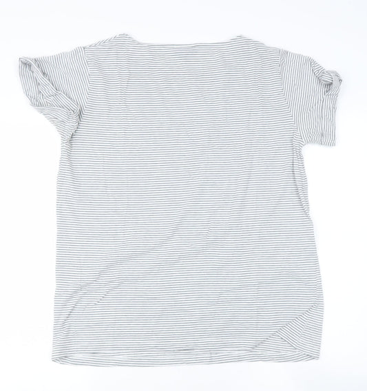 Topshop Womens Blue Striped Polyester Basic T-Shirt Size 8 Roll Neck