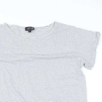 Topshop Womens Blue Striped Polyester Basic T-Shirt Size 8 Roll Neck