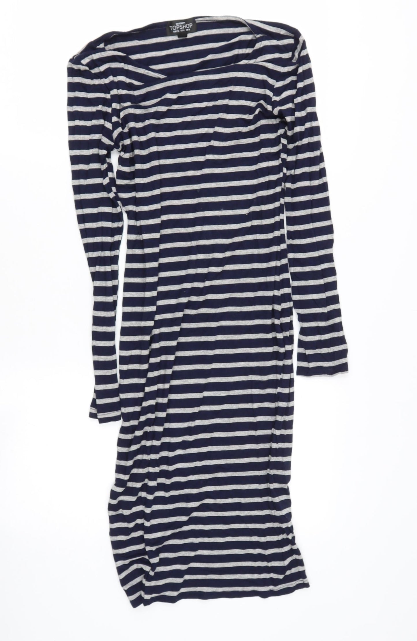 Topshop Womens Blue Striped Polyester Bodycon  Size 8  Round Neck