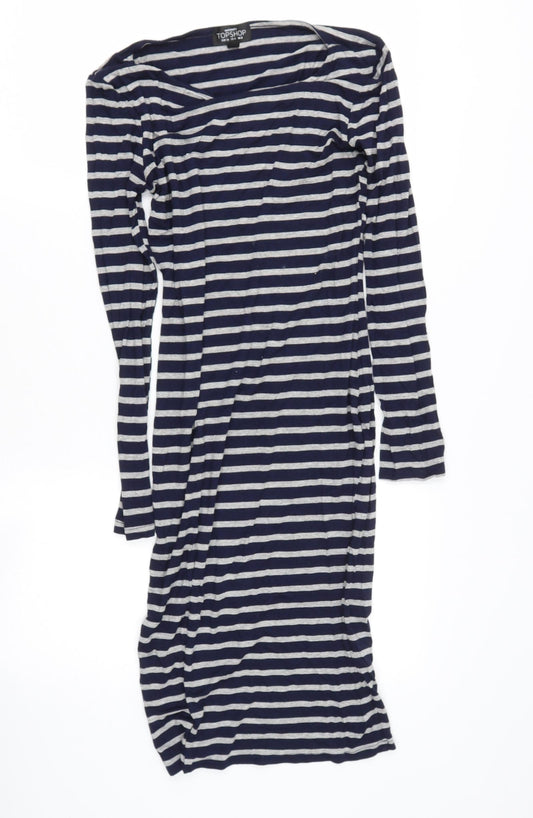 Topshop Womens Blue Striped Polyester Bodycon  Size 8  Round Neck