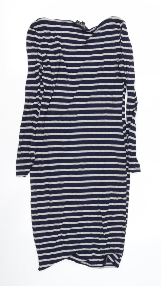 Topshop Womens Blue Striped Polyester Bodycon  Size 8  Round Neck