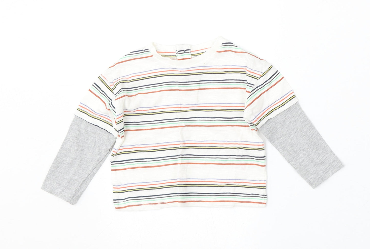 Leigh Tucker Boys Multicoloured Striped Cotton Basic T-Shirt Size 3-6 Months Round Neck
