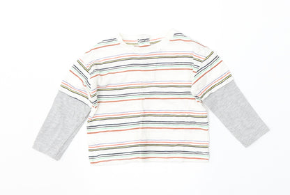 Leigh Tucker Boys Multicoloured Striped Cotton Basic T-Shirt Size 3-6 Months Round Neck