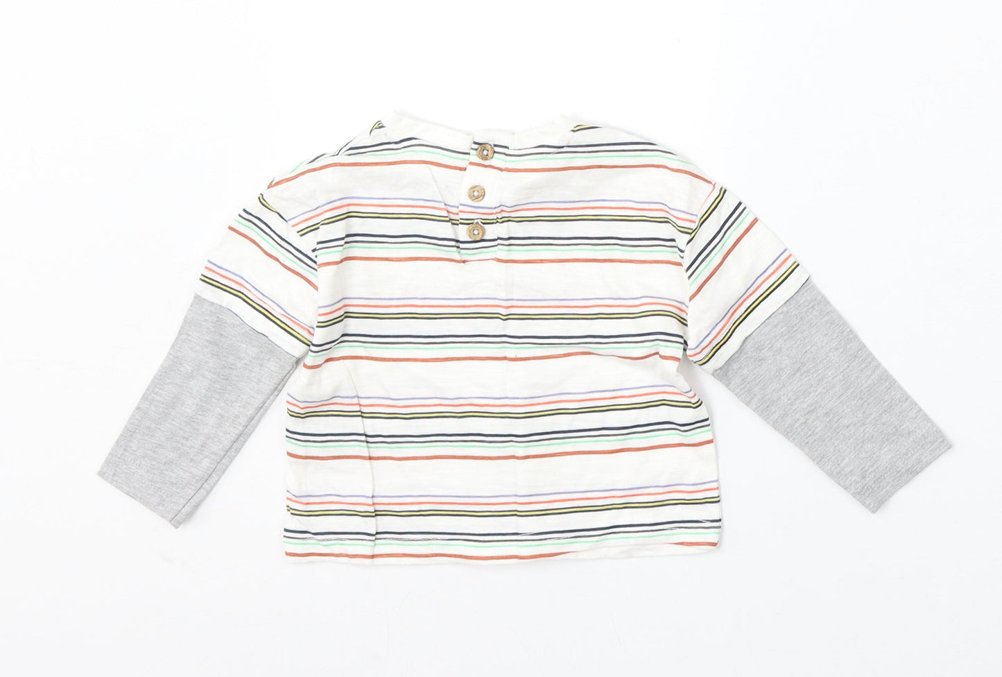Leigh Tucker Boys Multicoloured Striped Cotton Basic T-Shirt Size 3-6 Months Round Neck