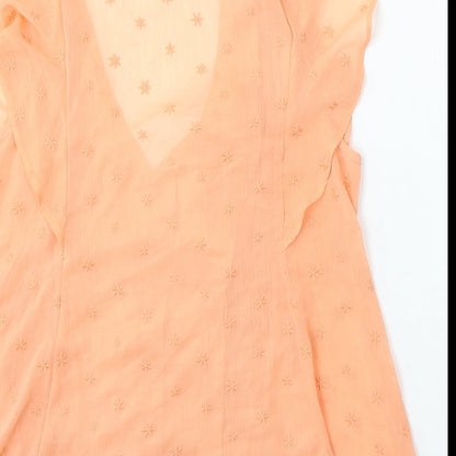 F&F Womens Orange  Polyester Basic Blouse Size 12 V-Neck