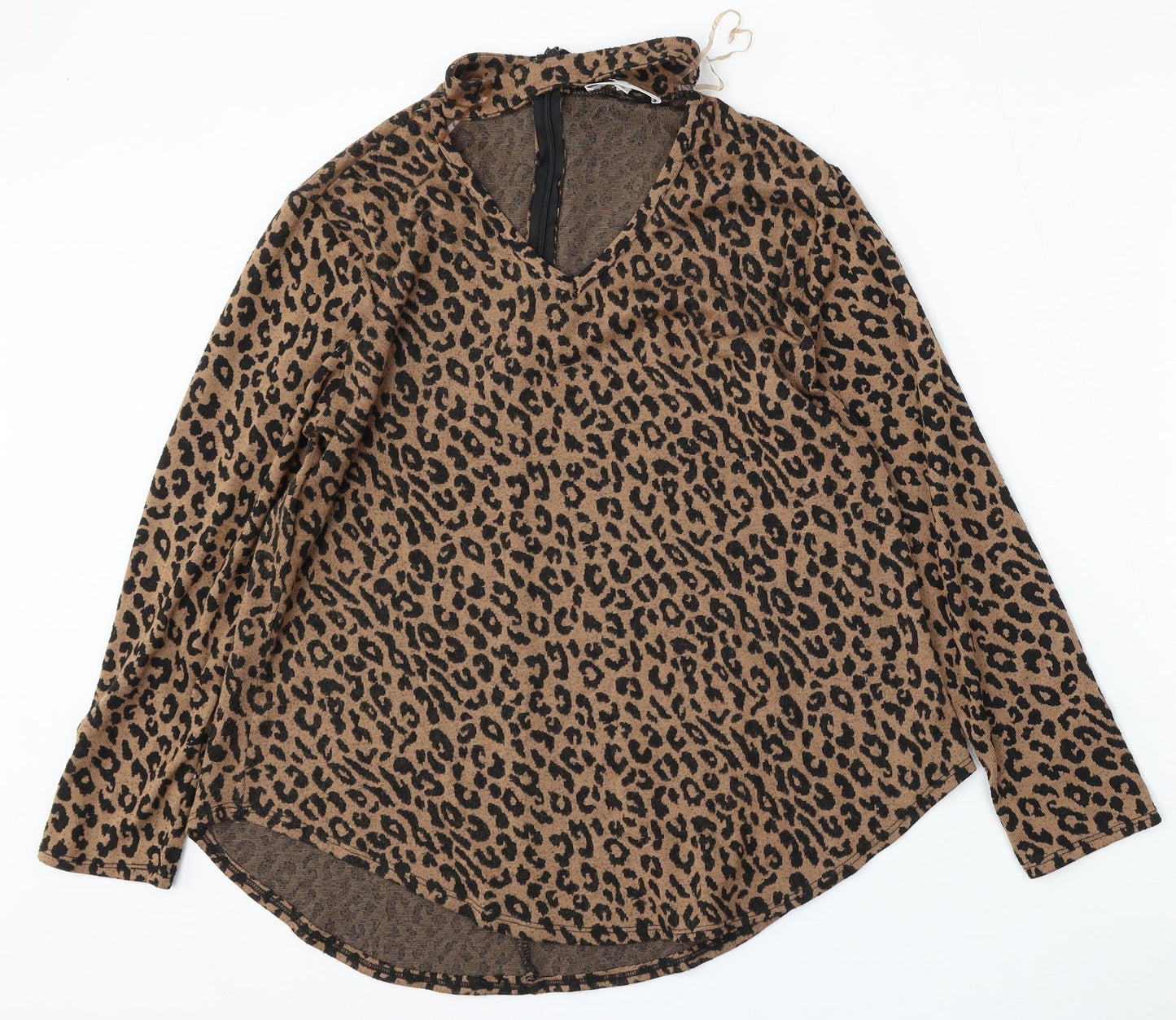 Gerard Womens Brown V-Neck Animal Print Polyester Pullover Jumper Size 12