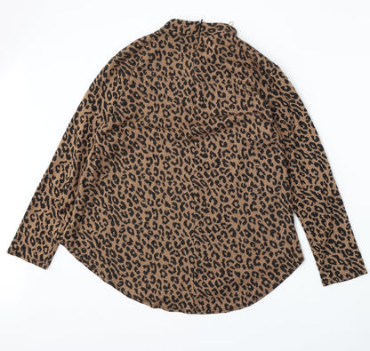 Gerard Womens Brown V-Neck Animal Print Polyester Pullover Jumper Size 12