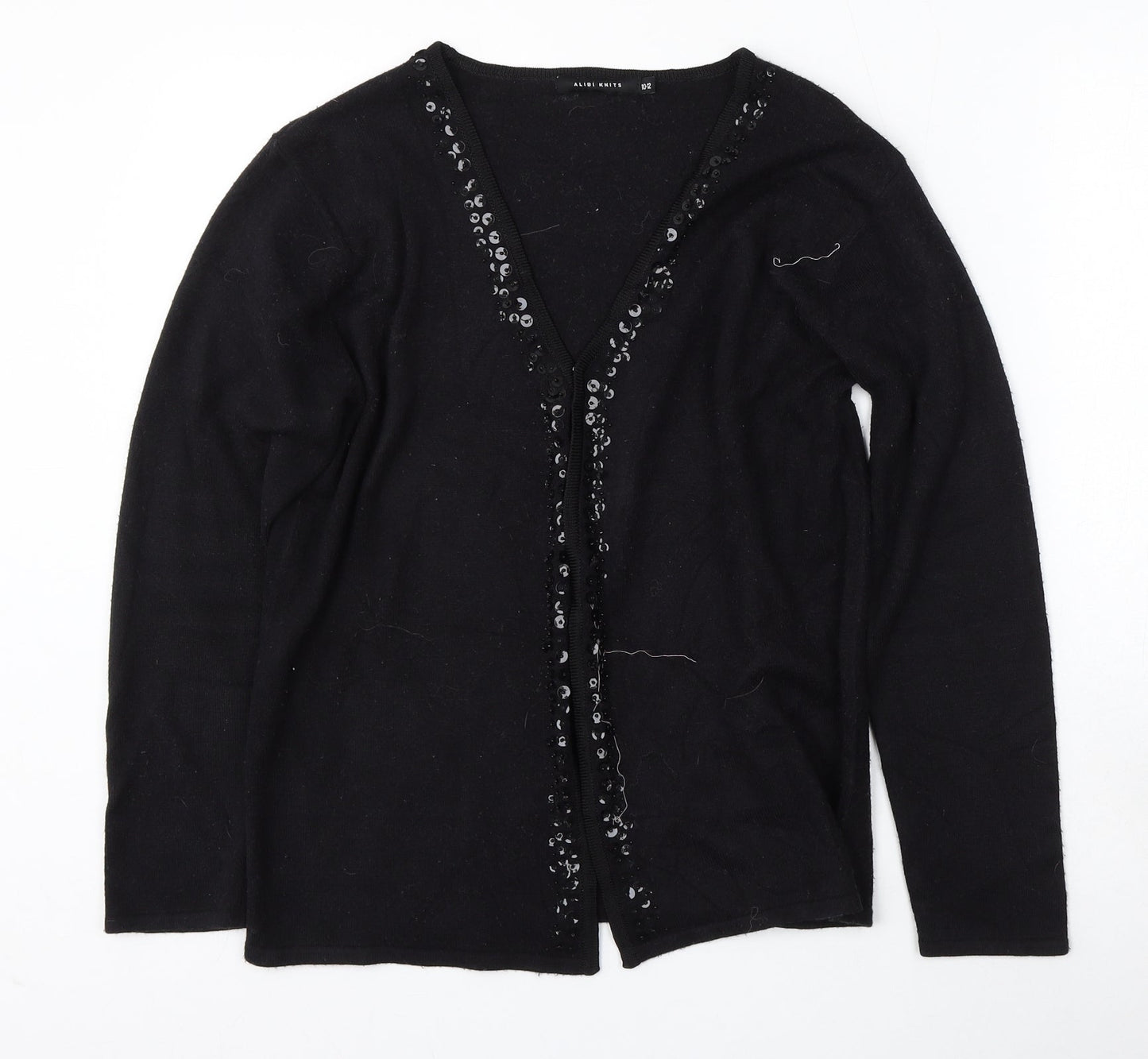 Alibi Knits Womens Black V-Neck  Acrylic Cardigan Jumper Size 10