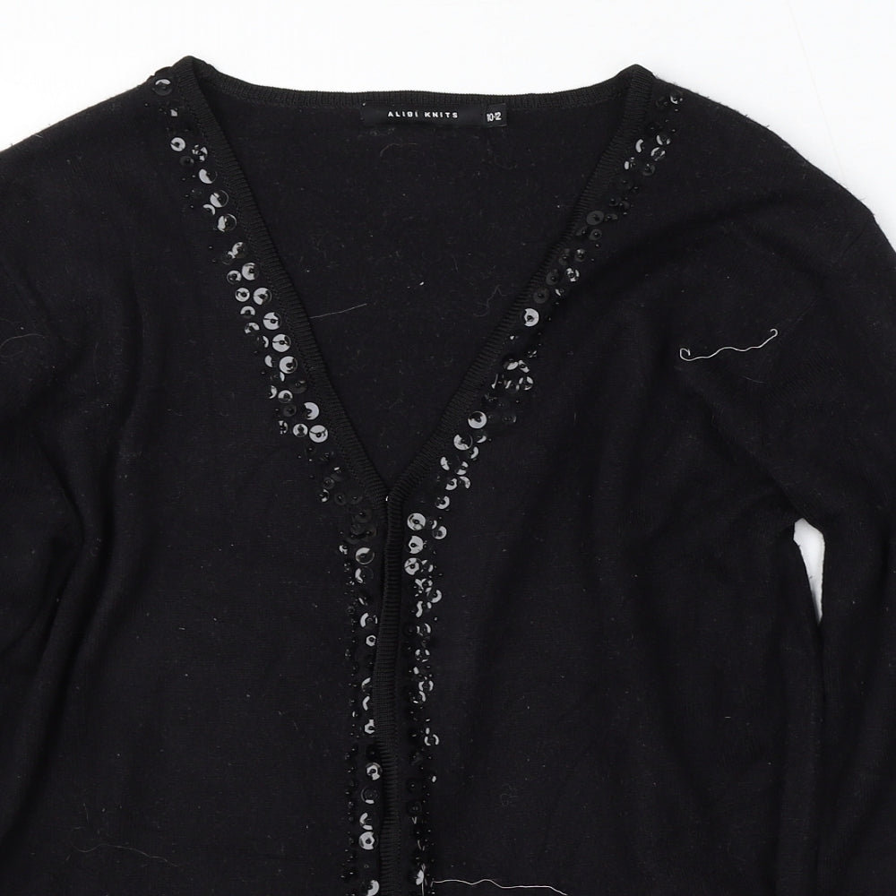Alibi Knits Womens Black V-Neck  Acrylic Cardigan Jumper Size 10