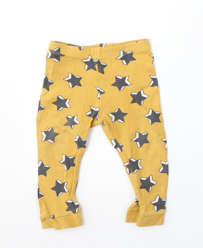 F&F Girls Yellow Geometric Cotton Jogger Trousers Size 9-12 Months