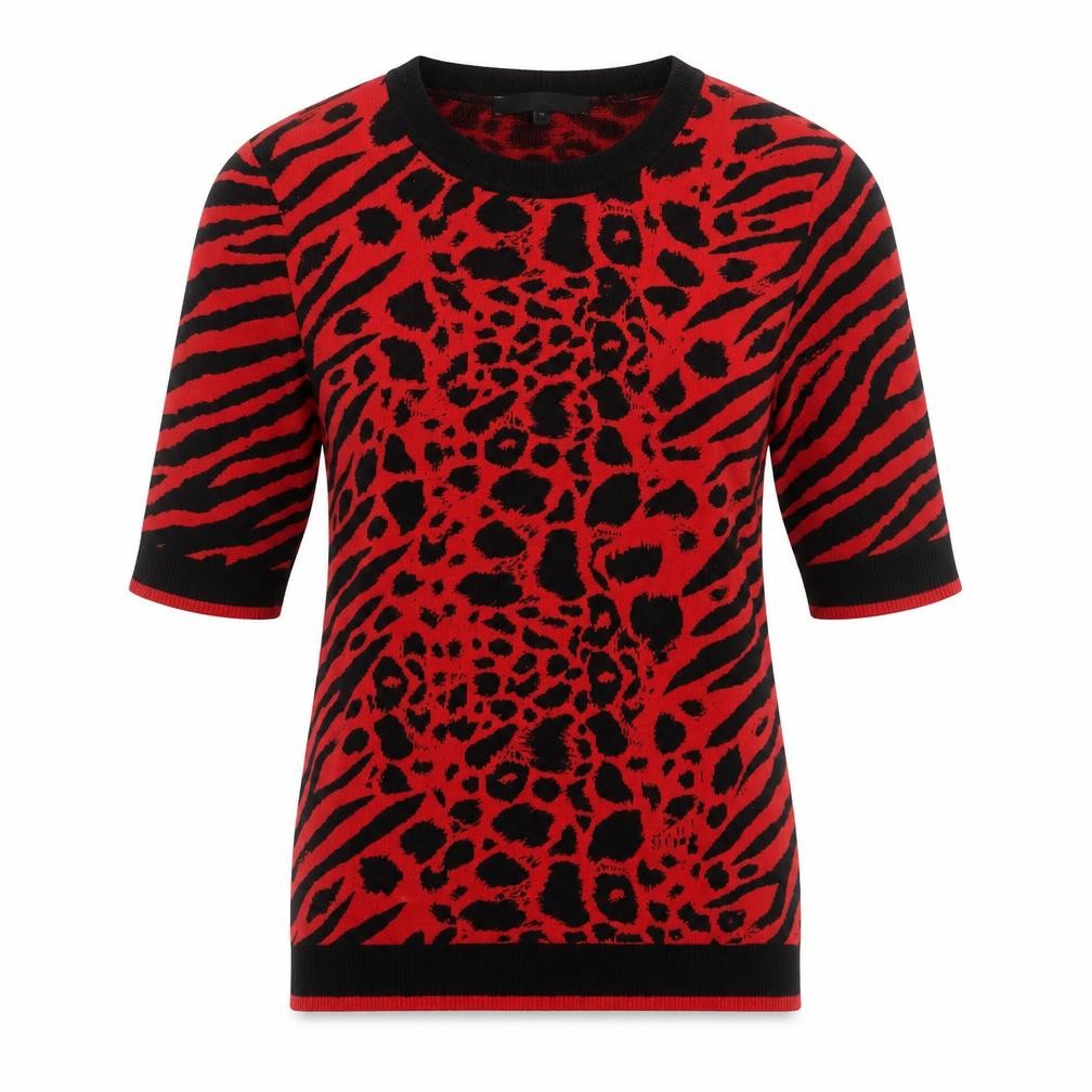 NEXT Womens Red Round Neck Animal Print Nylon Pullover Jumper Size 12