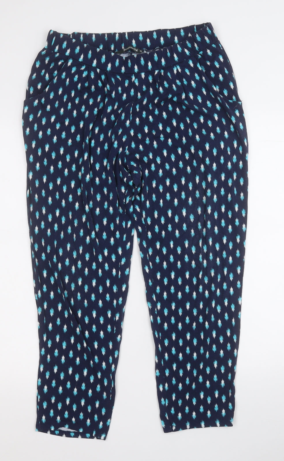 Bonmarché Womens Blue Geometric Viscose Jegging Trousers Size 12 L24 in Regular