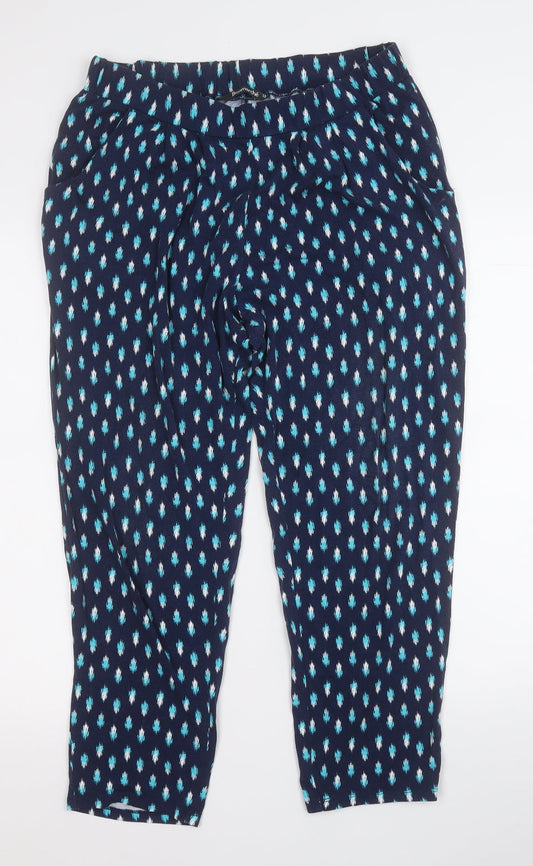 Bonmarché Womens Blue Geometric Viscose Jegging Trousers Size 12 L24 in Regular