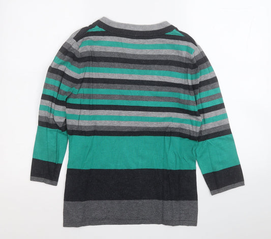 Gerry Weber Womens Green V-Neck Striped Viscose Pullover Jumper Size 12