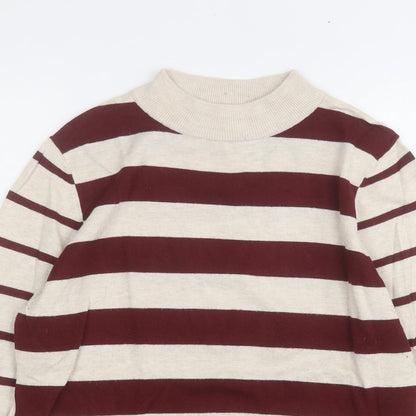 Gallery Womens Red Mock Neck Striped Viscose Pullover Jumper Size M