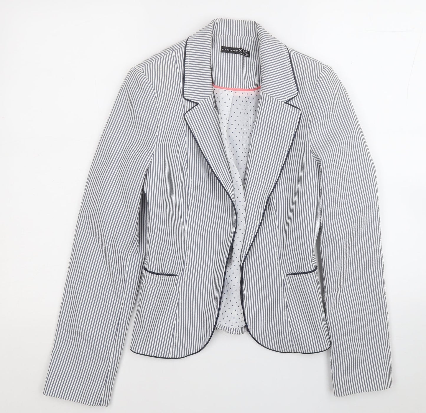 Atmosphere Womens White Striped  Jacket Blazer Size 8