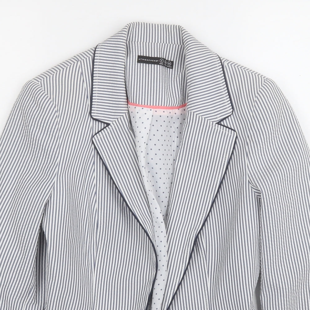 Atmosphere Womens White Striped  Jacket Blazer Size 8