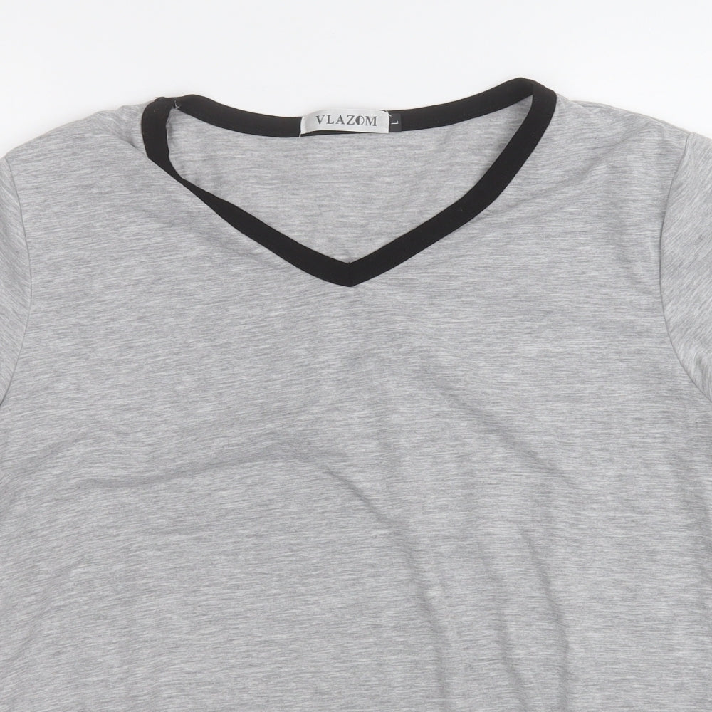 vlazom Womens Grey  Cotton Basic T-Shirt Size L Round Neck