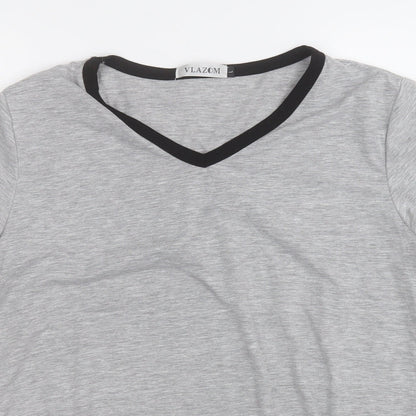 vlazom Womens Grey  Cotton Basic T-Shirt Size L Round Neck