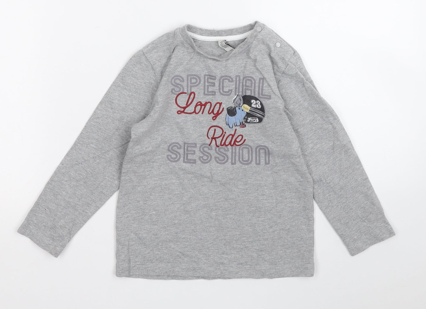 birba Boys Grey  Cotton Pullover T-Shirt Size 2-3 Years Round Neck