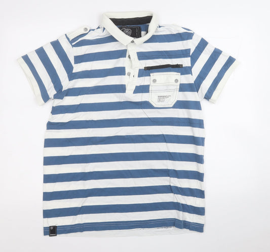Dissident Mens Blue Striped Cotton  Polo Size L Collared