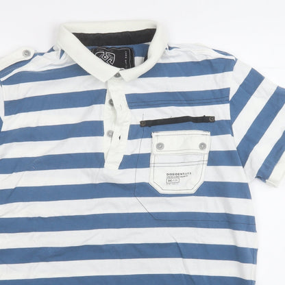 Dissident Mens Blue Striped Cotton  Polo Size L Collared