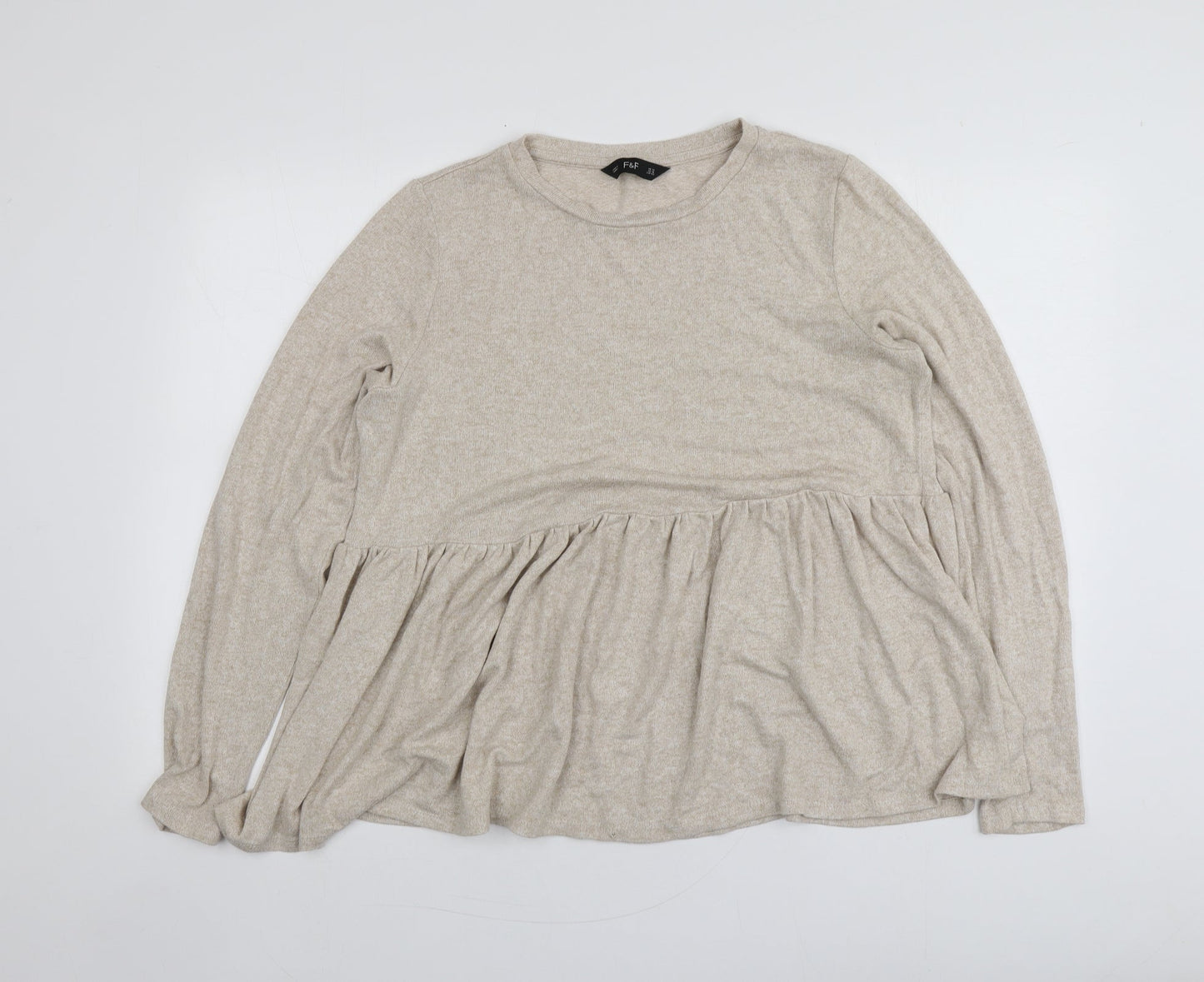 F&F Womens Beige Round Neck  Viscose Pullover Jumper Size 14