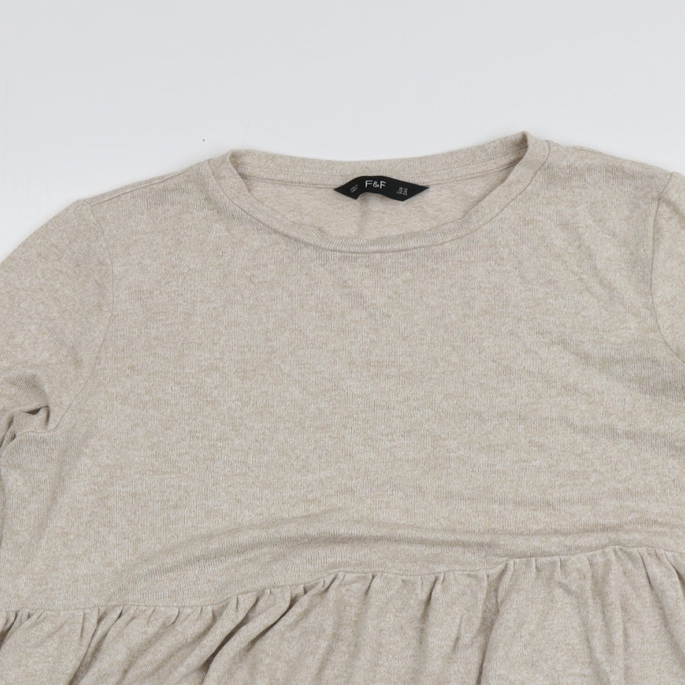 F&F Womens Beige Round Neck  Viscose Pullover Jumper Size 14