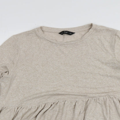 F&F Womens Beige Round Neck  Viscose Pullover Jumper Size 14